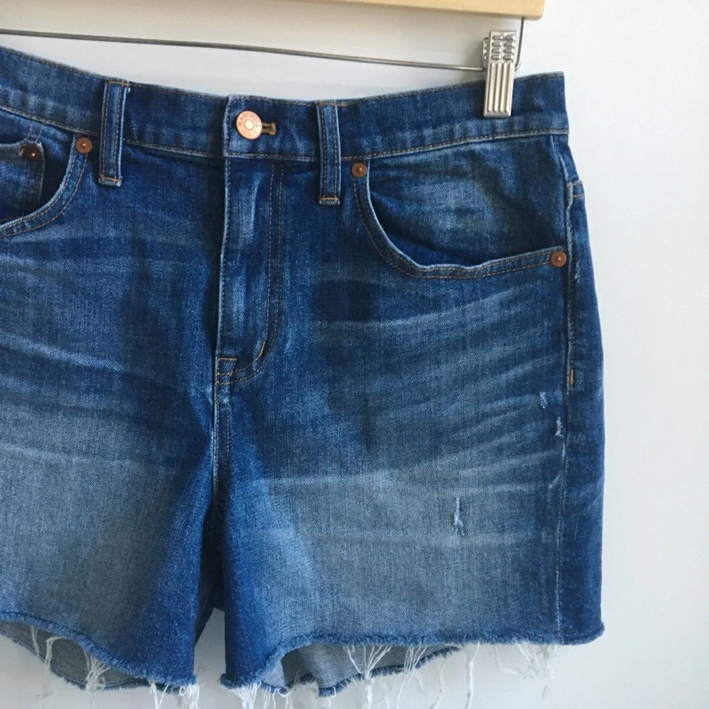 Madewell High Rise Blue Denim Jean Shorts Raw Hem Size 29